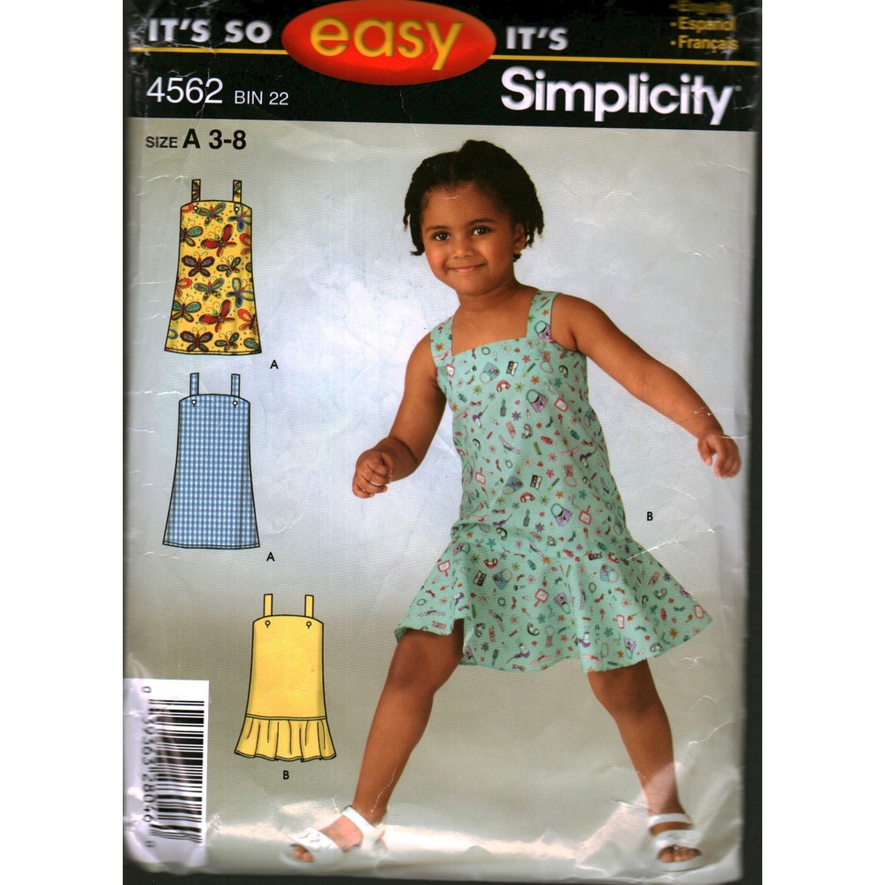 Simplicity 4562 Sewing Pattern Child Dress Jumper Size 3-8 Easy A-Line Ruffle